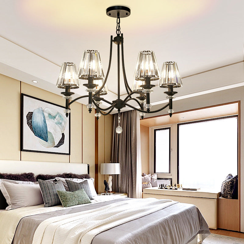 Konische hängende Lampe rustikale schwarze facettierte Kristallprisma Kronleuchter für Schlafzimmer