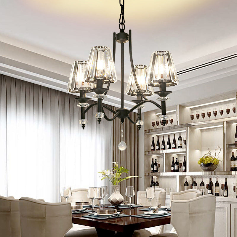 Conical Hanging Lamp Rustic Black Faceted Clear Crystal Prism Chandelier for Bedroom