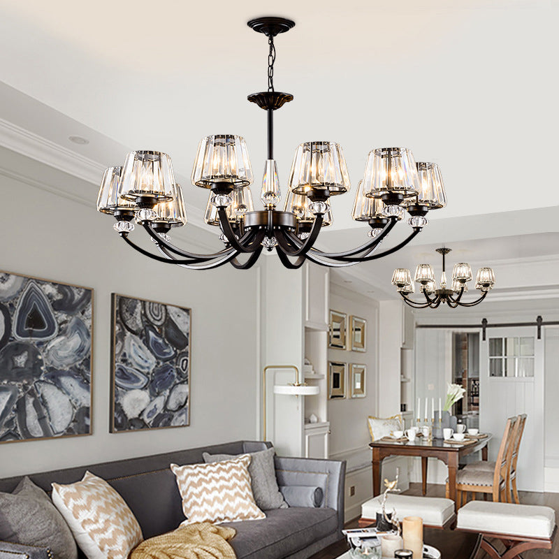 Ceiling Pendant Lamp Classic Bedroom Chandelier with Cone Crystal Shade in Black