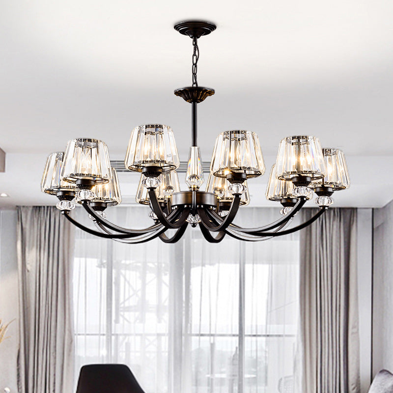 Ceiling Pendant Lamp Classic Bedroom Chandelier with Cone Crystal Shade in Black