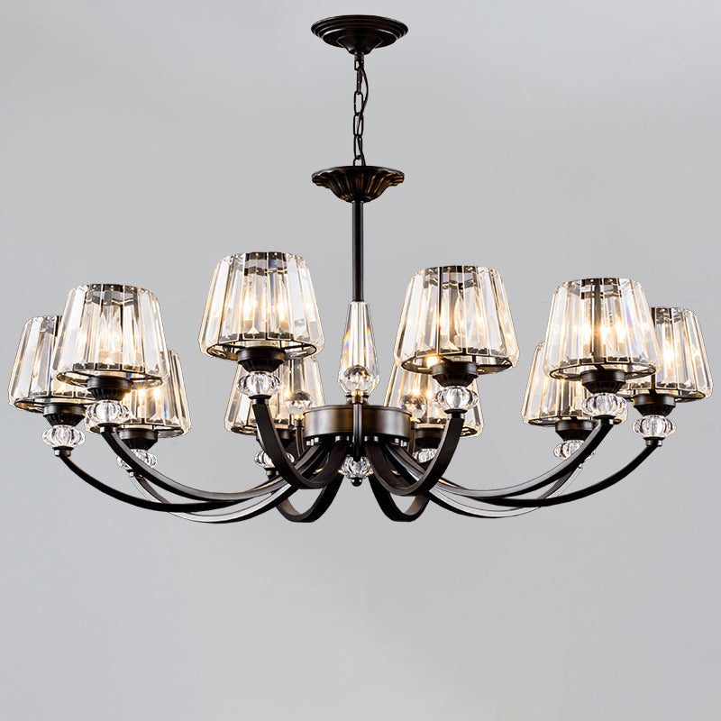 Ceiling Pendant Lamp Classic Bedroom Chandelier with Cone Crystal Shade in Black