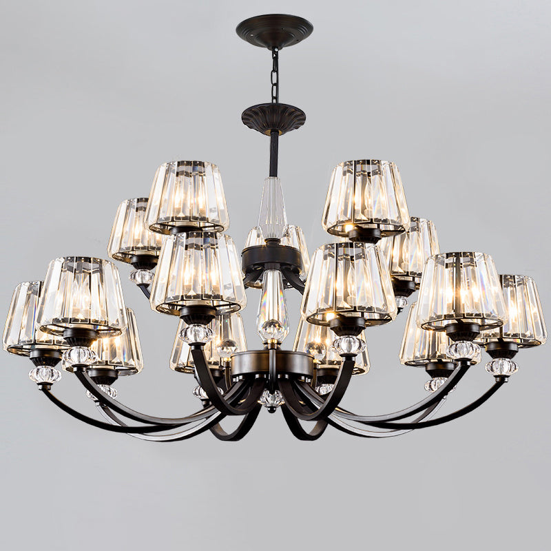 Ceiling Pendant Lamp Classic Bedroom Chandelier with Cone Crystal Shade in Black