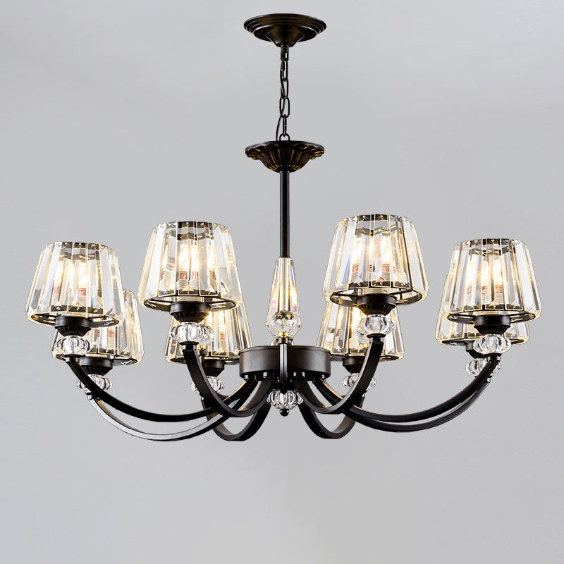 Ceiling Pendant Lamp Classic Bedroom Chandelier with Cone Crystal Shade in Black