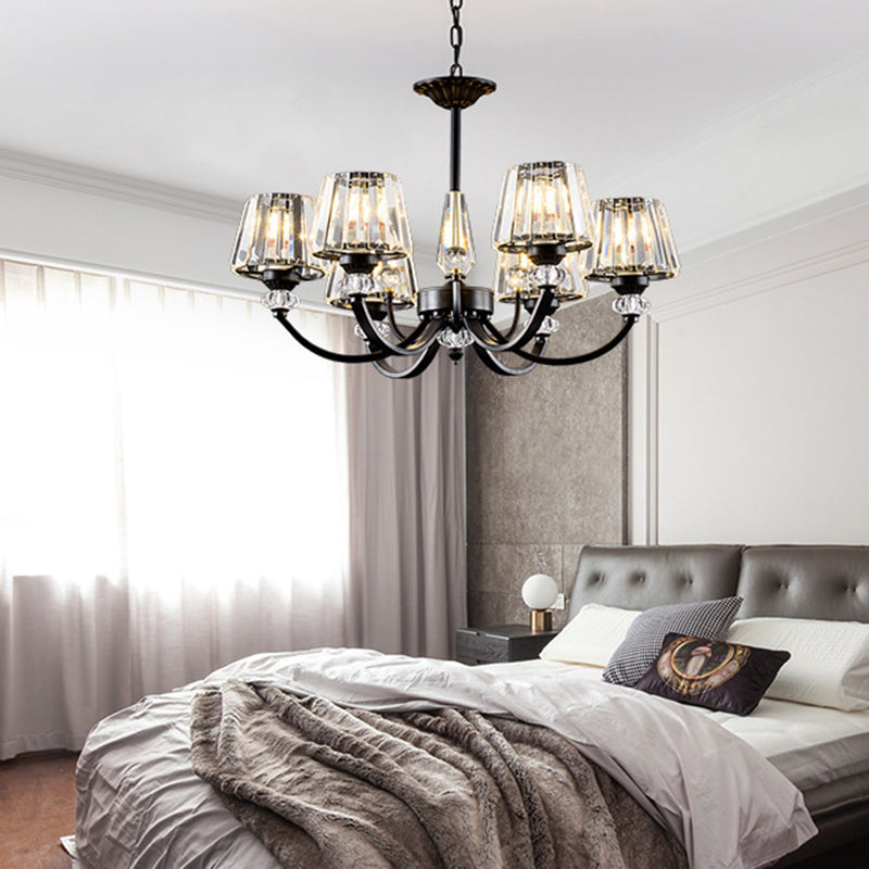 Ceiling Pendant Lamp Classic Bedroom Chandelier with Cone Crystal Shade in Black