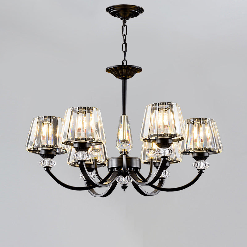 Ceiling Pendant Lamp Classic Bedroom Chandelier with Cone Crystal Shade in Black