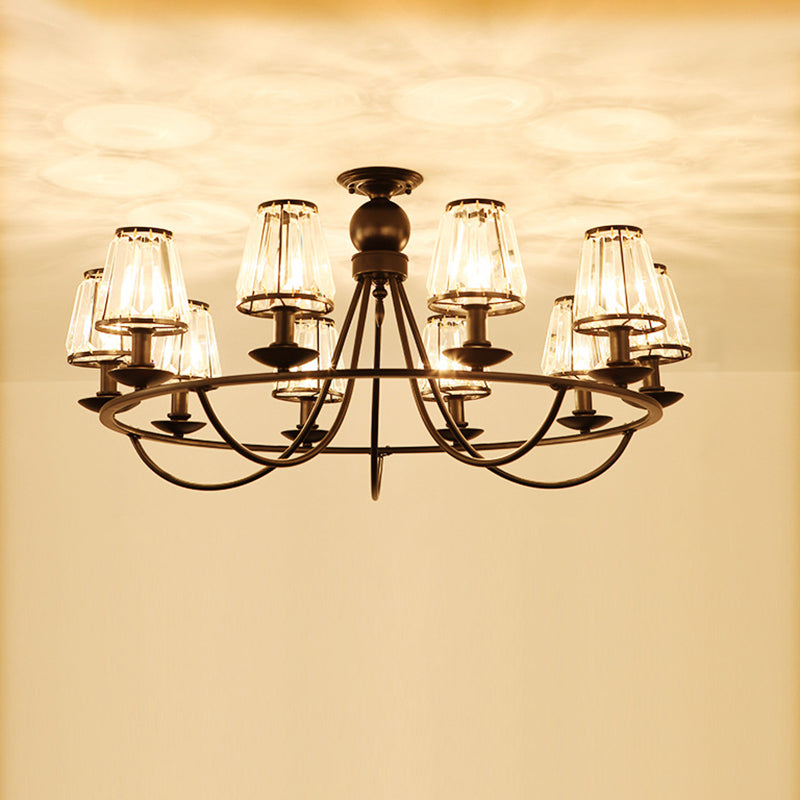 Black Conic Ceiling Suspension Lamp Traditional Cut-Crystal Dining Room Chandelier
