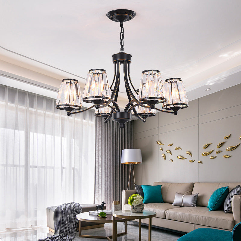 Crystal Prism Hanging Chandelier Conical Traditional Style Pendant Lighting Fixture
