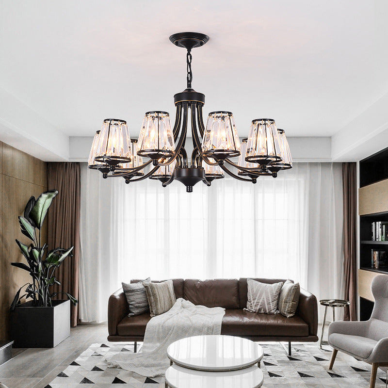 Crystal Prism Hanging Chandelier Conical Traditional Style Pendant Lighting Fixture
