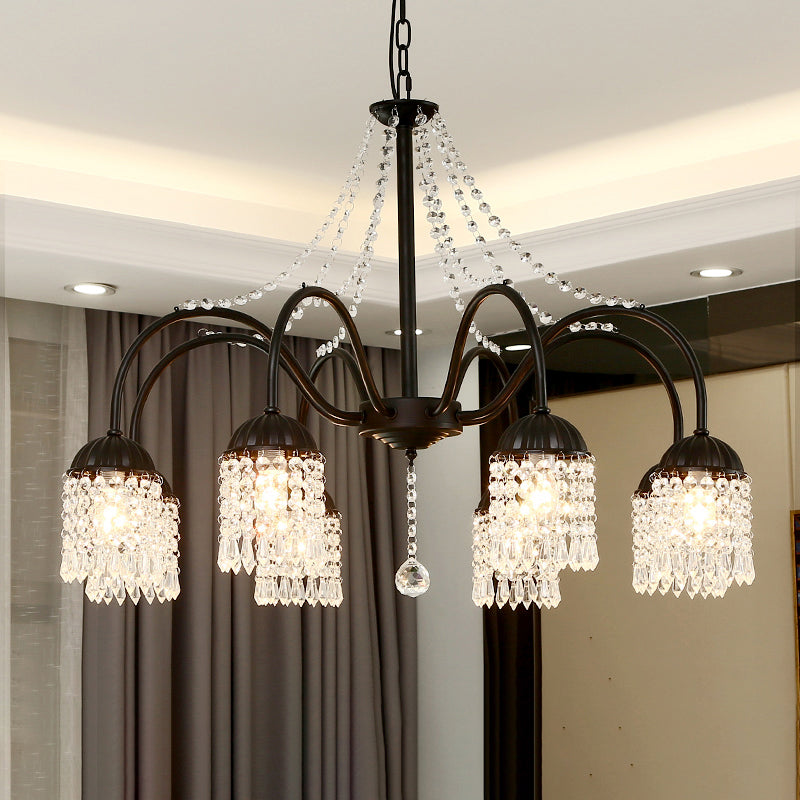 Crystal Tassel LED Chandelier Lamp Country Style Living Room Hanging Light Fixture