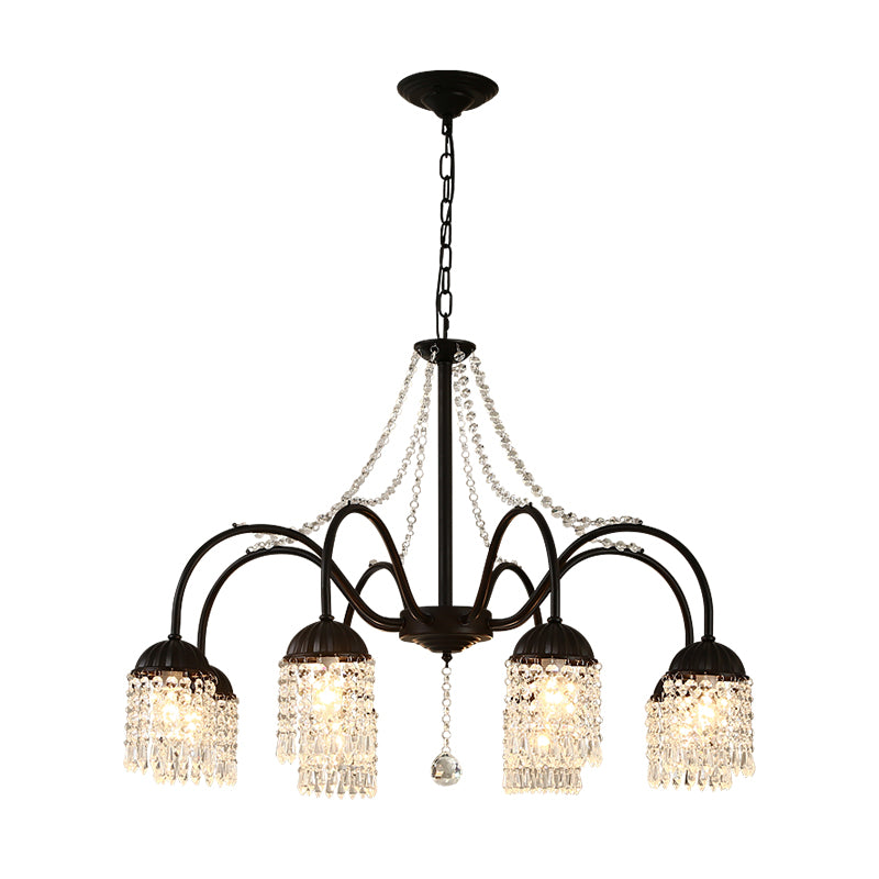 Crystal Tassel LED Chandelier Lamp Country Style Living Room Hanging Light Fixture