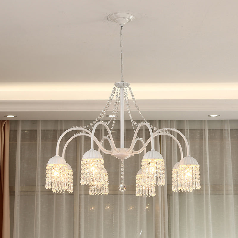 Crystal Tassel LED Chandelier Lamp Country Style Living Room Hanging Light Fixture