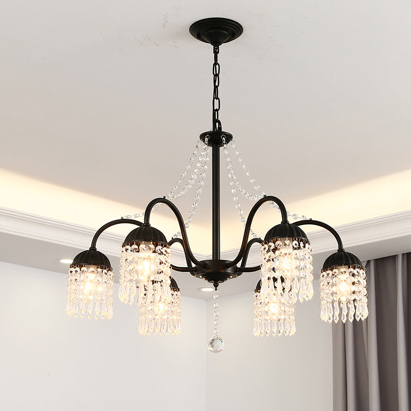 Crystal Tassel LED Chandelier Lamp Country Style Living Room Hanging Light Fixture