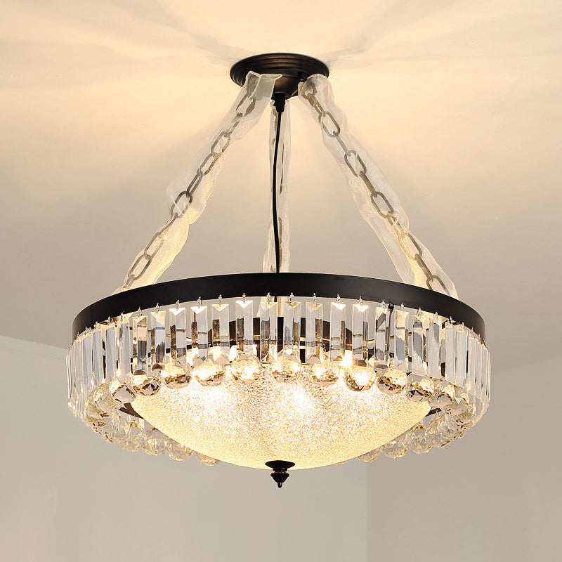 Chandelier en verre rustique en verre rustique en forme de bol avec accents en cristal K9