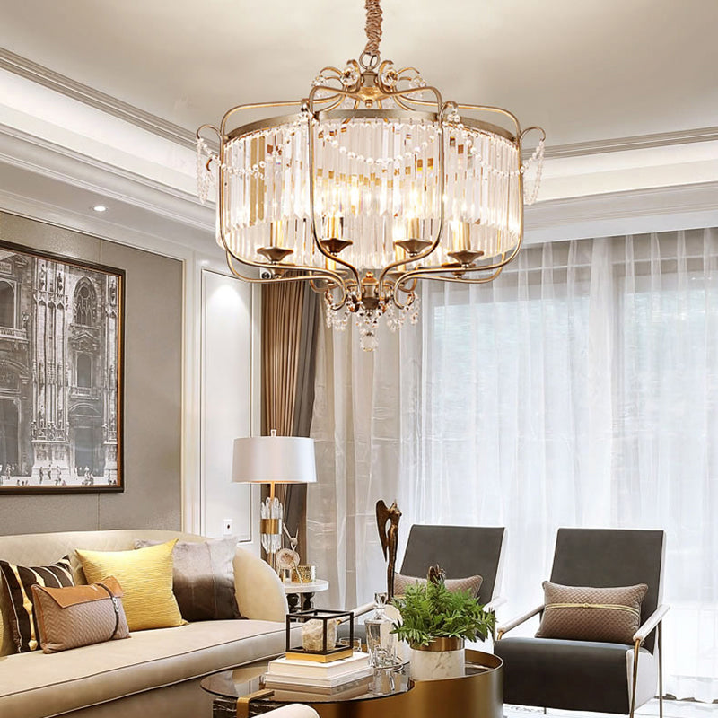 Candle Ceiling Chandelier Retro Prismatic Crystal Hanging Lamp with Scroll Frame