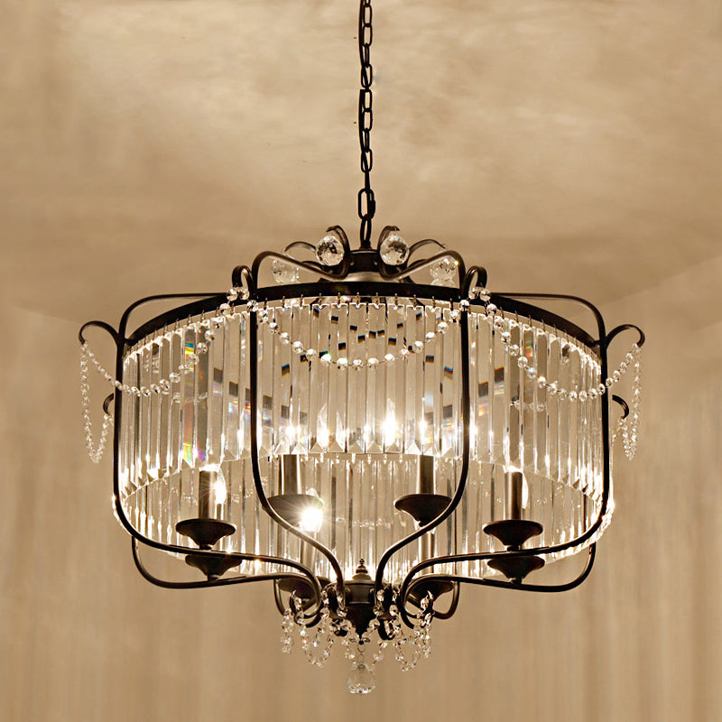 Candle Ceiling Chandelier Retro Prismatic Crystal Hanging Lamp with Scroll Frame