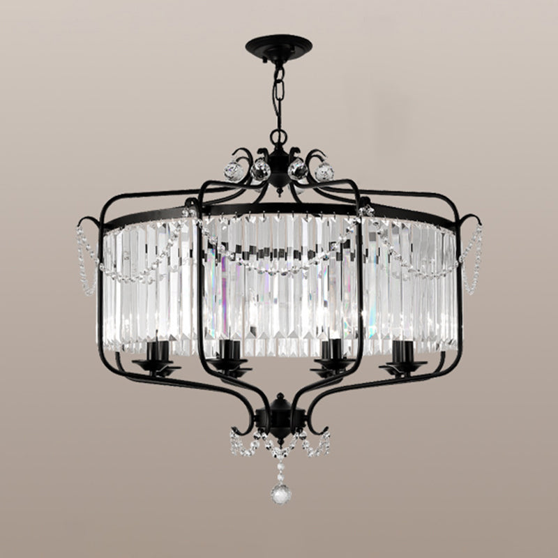 Clear K9 Crystal Chandelier Vintage Black Round Dining Room Hanging Light Fixture