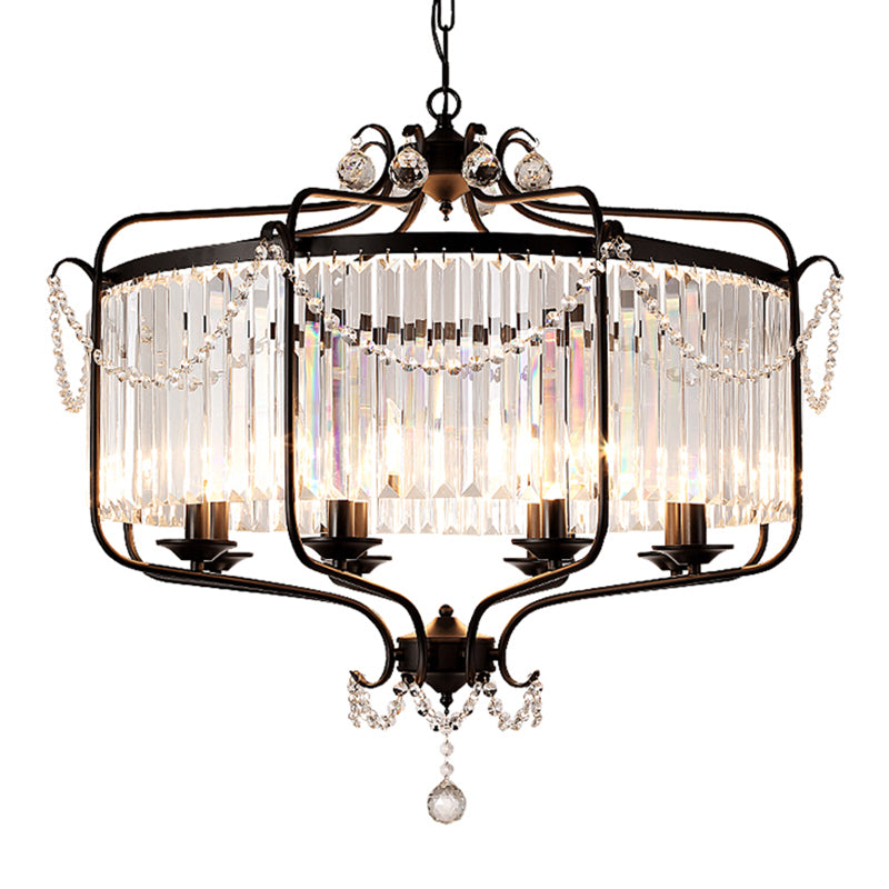 Clear K9 Crystal Chandelier Vintage Black Round Dining Room Hanging Light Fixture
