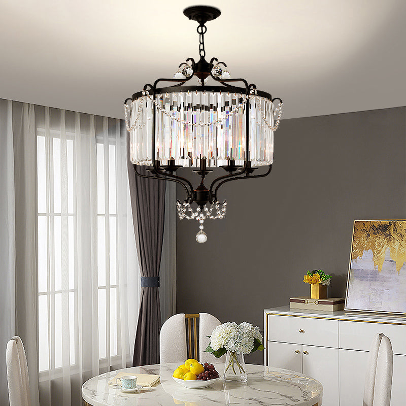 Clear K9 Crystal Chandelier Vintage Black Round Dining Room Hanging Light Fixture