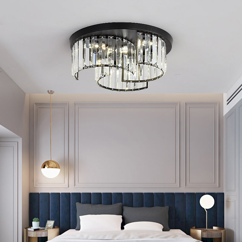 Black Windmill Shaped Ceiling Fixture Modern Prismatic Crystal LED Flush Mount Lighting