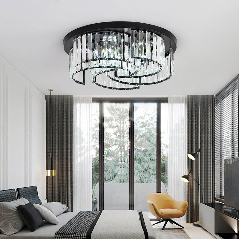 Black Windmill Shaped Ceiling Fixture Modern Prismatic Crystal LED Flush Mount Lighting