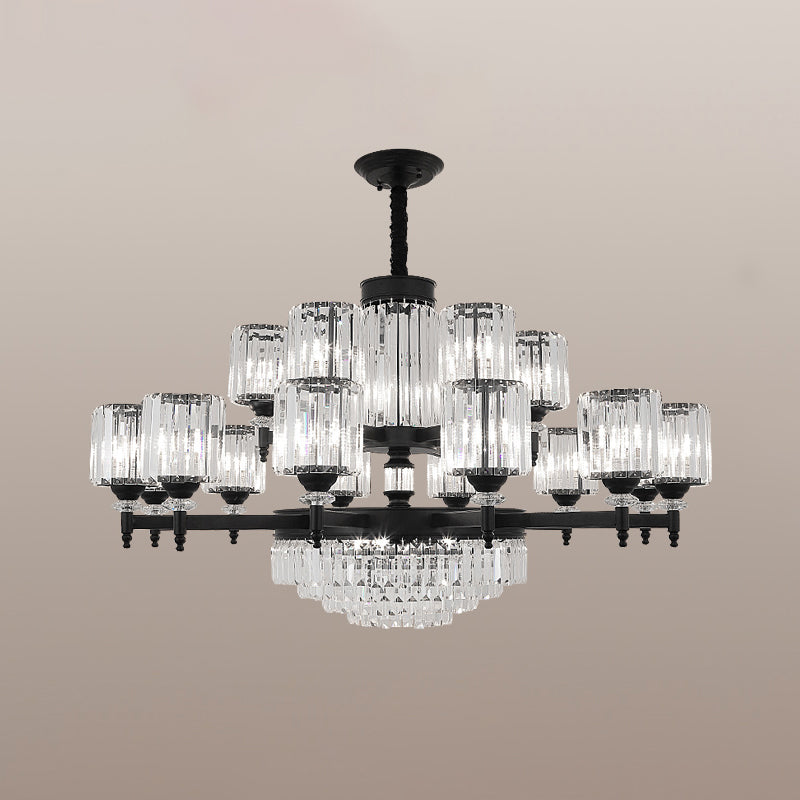 Black Chandelier Lighting Vintage Rectangular-Cut Crystal Cylinder Ceiling Light Fixture