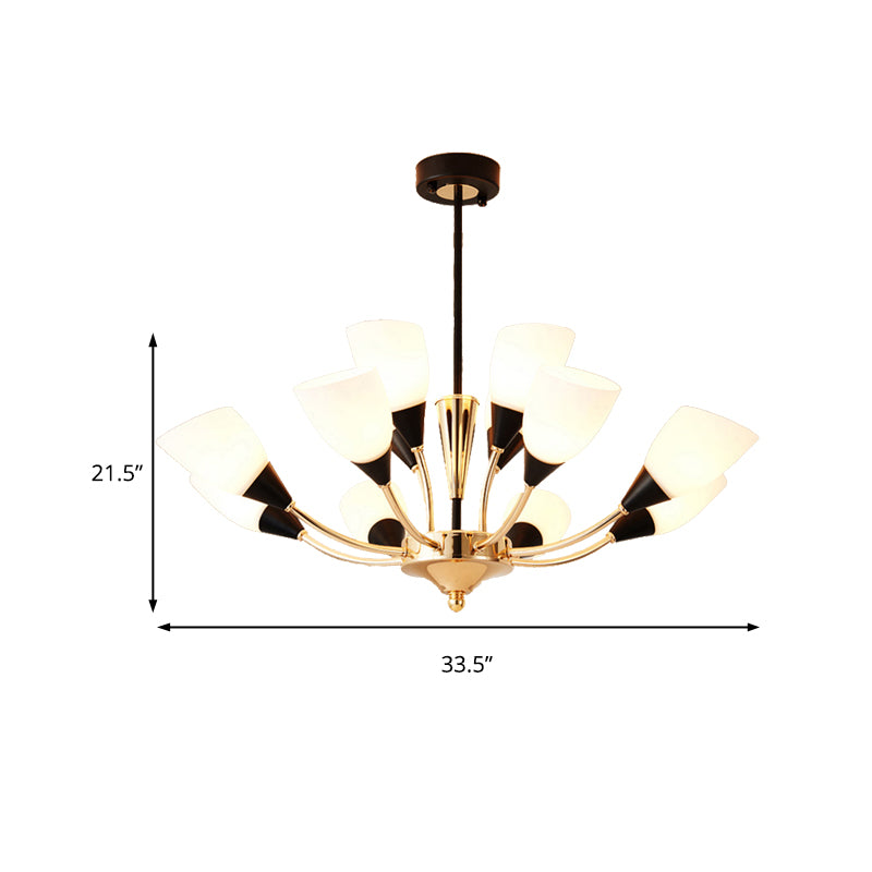 Gold 12 Lights Chandelier Light Fixture Traditional White Glass Oval Shade Pendant Lamp with Sputnik Design