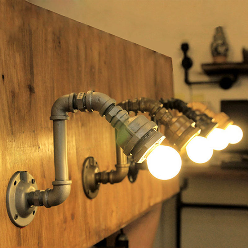 Black/Bronze 1 Head Wall Mount Light Rustic Industrial Metal Exposed Bulb Sconce Lighting with Pipe