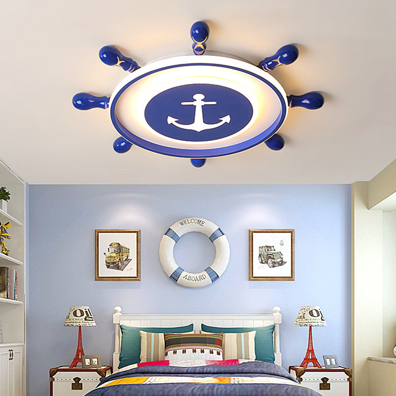 Rudder Flushmount Ceiling Fixture Modernism Acrylic LED Children Room Ceiling Flush Light in Blue, Warm/White Light