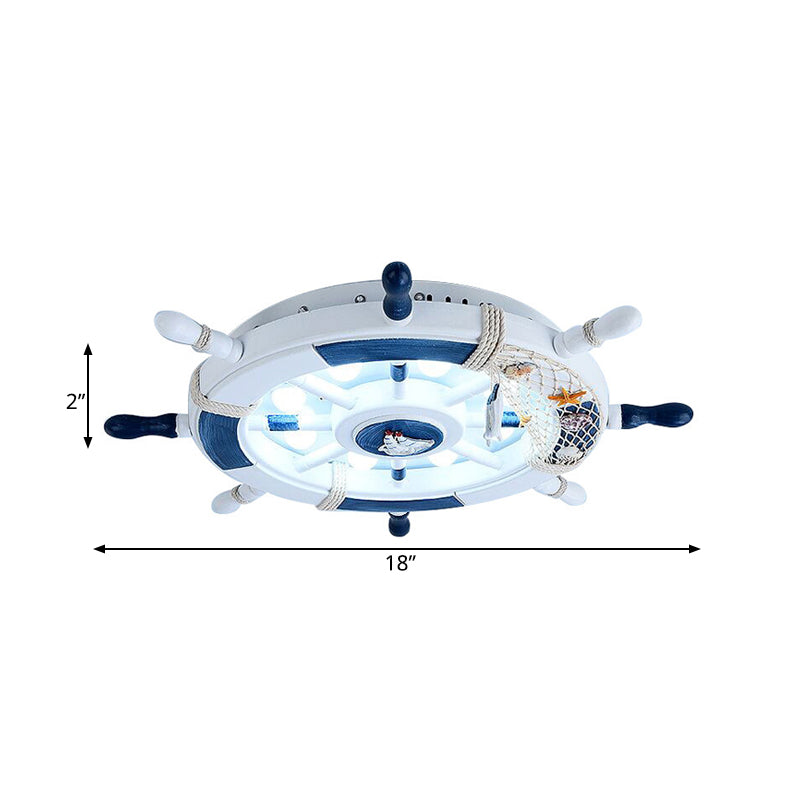 Wooden Rudder Shaped Flush Mount Fixture Cartoon Stylish LED Sky Blue/White Ceiling Mounted Light