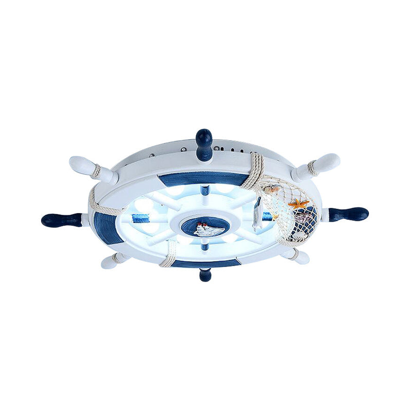 Wooden Rudder Shaped Flush Mount Fixture Cartoon Stylish LED Sky Blue/White Ceiling Mounted Light
