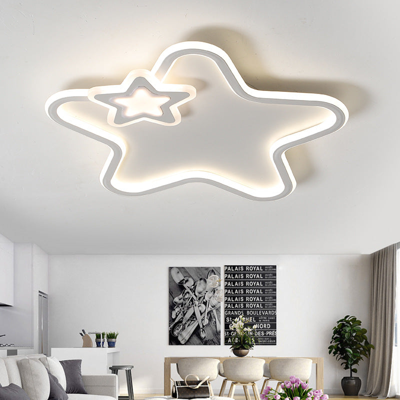 Kids Star-Shaped Flush Mount Fixture Aluminum and Acrylic LED Children Room Black/White Ceiling Lighting, Warm/White Light