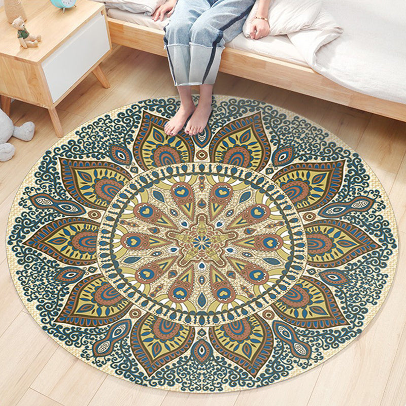 Classic Flower Patterned Rug Multicolor Bohemian Rug Polypropylene Washable Stain Resistant Non-Slip Backing Rug for Home
