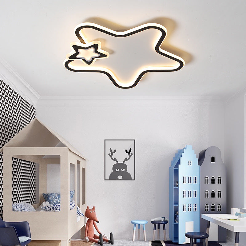 Kids Star-Shaped Flush Mount Fixture Aluminum and Acrylic LED Children Room Black/White Ceiling Lighting, Warm/White Light