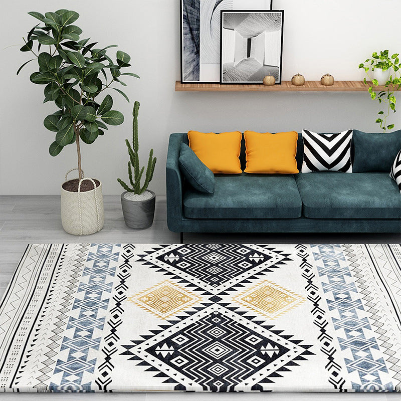 Boho Seamless Patterned Rug Multi-Color Synthetics Carpet Anti-Slip Stain Resistant Machine Washable Rug for Living Room