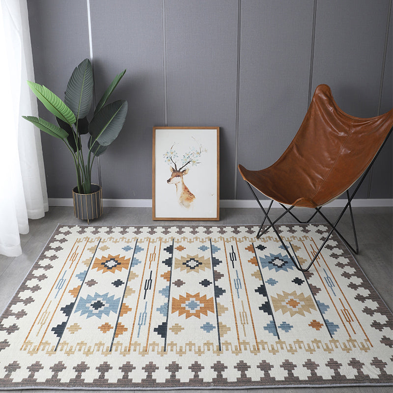 Bohemia Patterned Rug Multicolor Polypropylene Rug Non-Slip Backing Pet Friendly Washable Carpet for Sitting Room