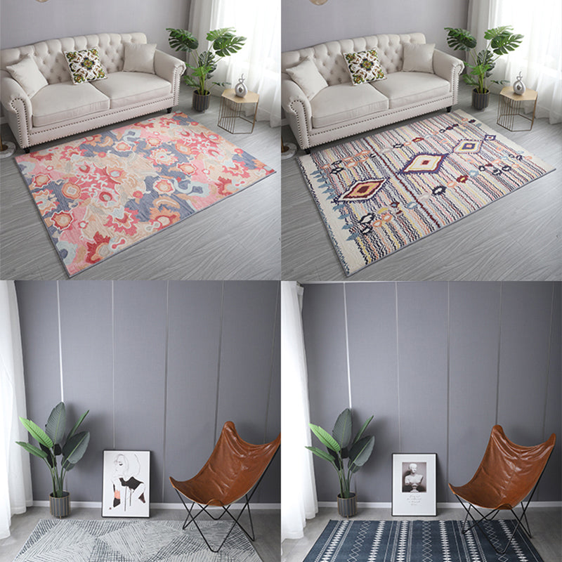 Bohemia Patterned Rug Multicolor Polypropylene Rug Non-Slip Backing Pet Friendly Washable Carpet for Sitting Room