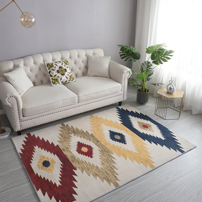 Bohemia Patterned Rug Multicolor Polypropylene Rug Non-Slip Backing Pet Friendly Washable Carpet for Sitting Room