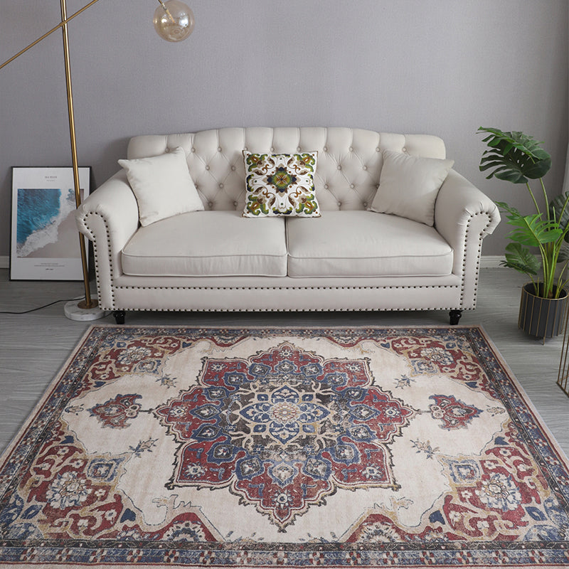 Bohemia Patterned Rug Multicolor Polypropylene Rug Non-Slip Backing Pet Friendly Washable Carpet for Sitting Room