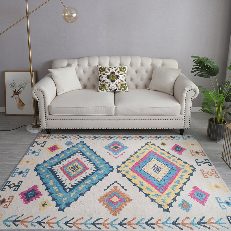Bohemia Patterned Rug Multicolor Polypropylene Rug Non-Slip Backing Pet Friendly Washable Carpet for Sitting Room