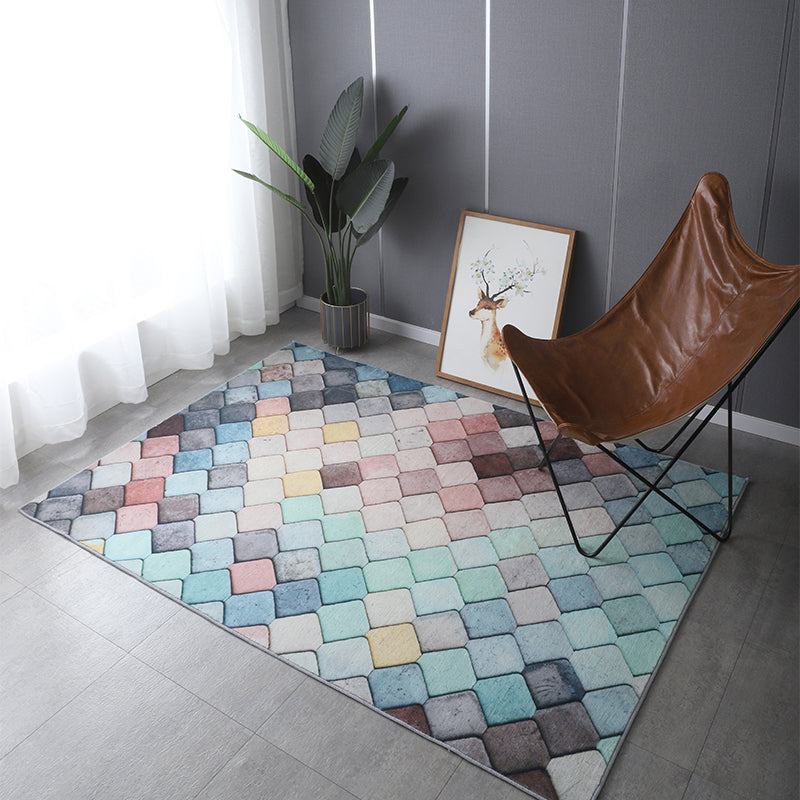 Bohemia Patterned Rug Multicolor Polypropylene Rug Non-Slip Backing Pet Friendly Washable Carpet for Sitting Room