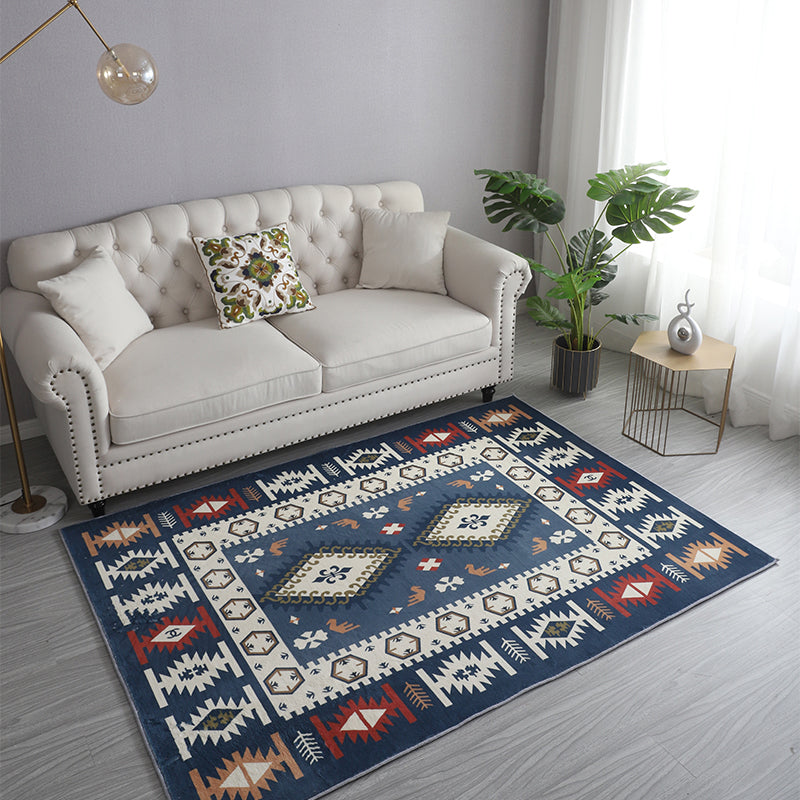 Bohemia Patterned Rug Multicolor Polypropylene Rug Non-Slip Backing Pet Friendly Washable Carpet for Sitting Room