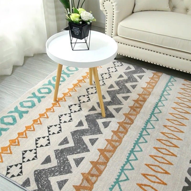 Multicolor Bohemia Rug Polyester Symmetric Print Rug Stain Resistant Machine Washable Anti-Slip Carpet for Great Room
