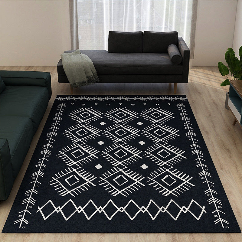 Eclectic Room Rug Multi-Color Rhombus Patterned Carpet Synthetics Stain Resistant Anti-Slip Backing Machine Washable Rug