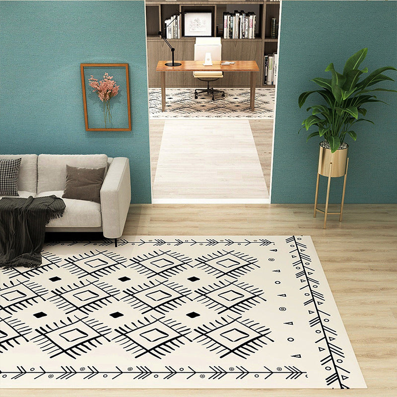 Eclectic Room Rug Multi-Color Rhombus Patterned Carpet Synthetics Stain Resistant Anti-Slip Backing Machine Washable Rug