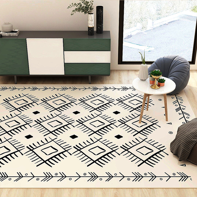 Eclectic Room Rug Multi-Color Rhombus Patterned Carpet Synthetics Stain Resistant Anti-Slip Backing Machine Washable Rug