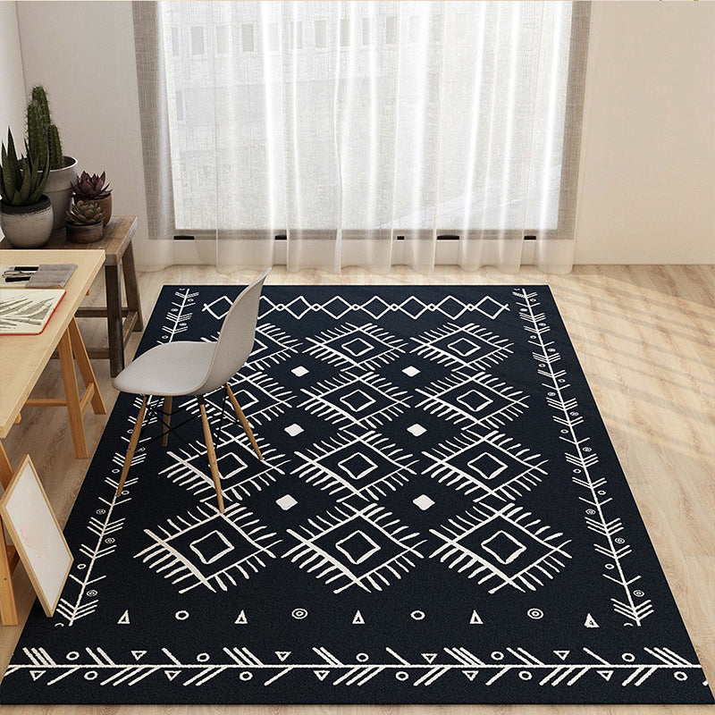 Eclectic Room Rug Multi-Color Rhombus Patterned Carpet Synthetics Stain Resistant Anti-Slip Backing Machine Washable Rug