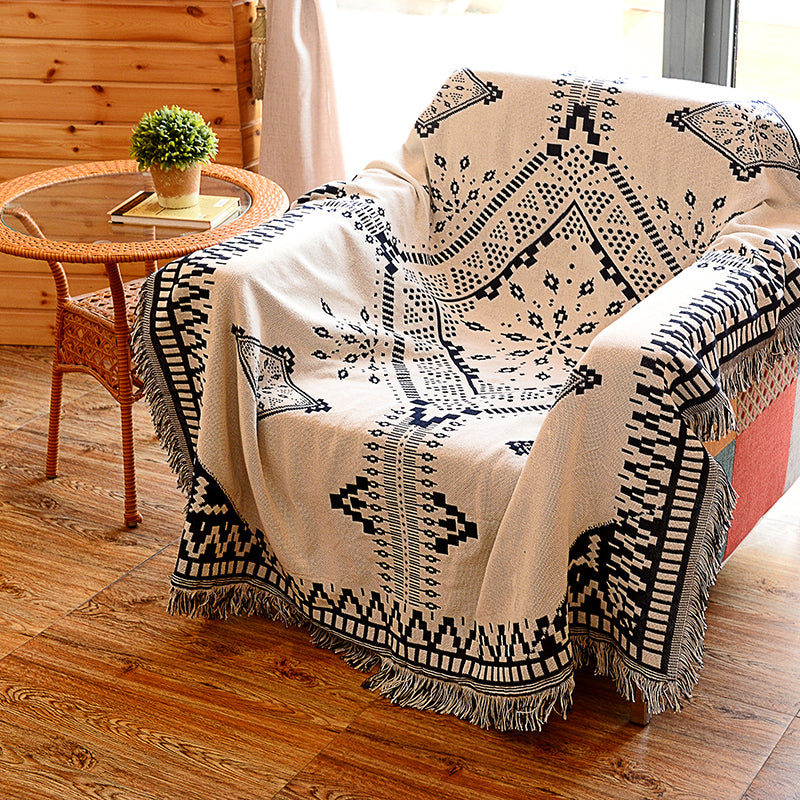 Multicolor Woven Geometric Pattern Rug Cotton Bohemian Rug Washable Pet-Friendly Carpet for Room