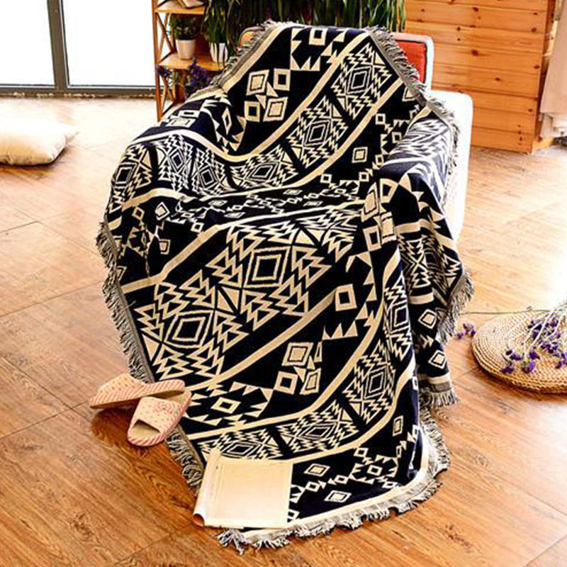 Multicolor Woven Geometric Pattern Rug Cotton Bohemian Rug Washable Pet-Friendly Carpet for Room