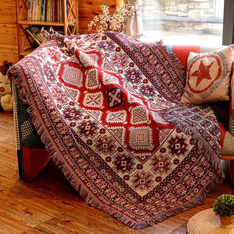 Multicolor Woven Geometric Pattern Rug Cotton Bohemian Rug Washable Pet-Friendly Carpet for Room