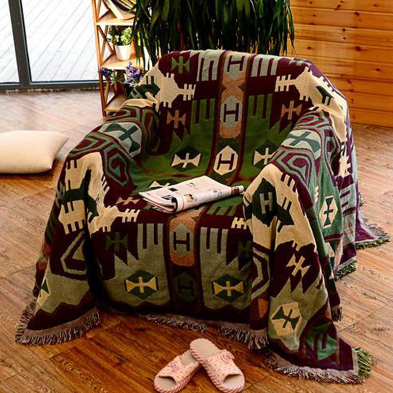 Multicolor Woven Geometric Pattern Rug Cotton Bohemian Rug Washable Pet-Friendly Carpet for Room
